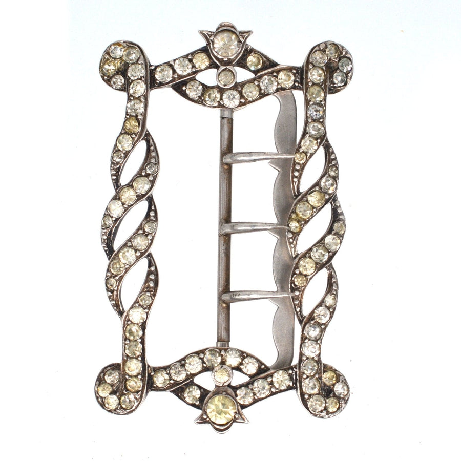 Edwardian silver and paste buckle with intricate design, perfect for fashion accessories like belts and chokers.