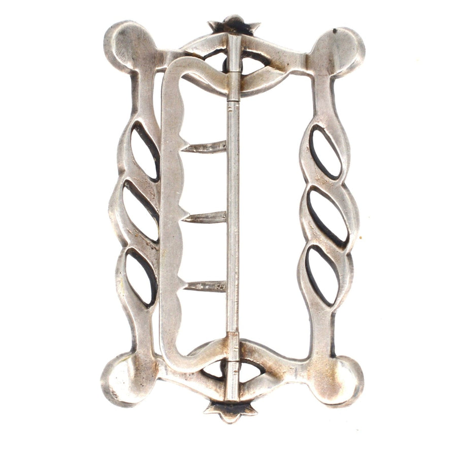 Elegant Edwardian silver buckle with intricate design, perfect for choker, belt, or hat adornment.