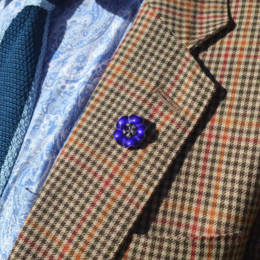 Edwardian Silver Blue Enamel and Paste Flower Brooch | Parkin and Gerrish | Antique & Vintage Jewellery
