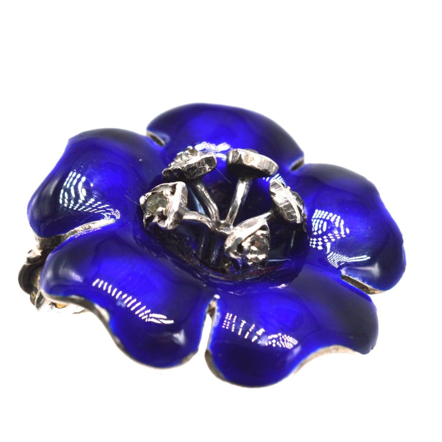 Edwardian Silver Blue Enamel and Paste Flower Brooch | Parkin and Gerrish | Antique & Vintage Jewellery