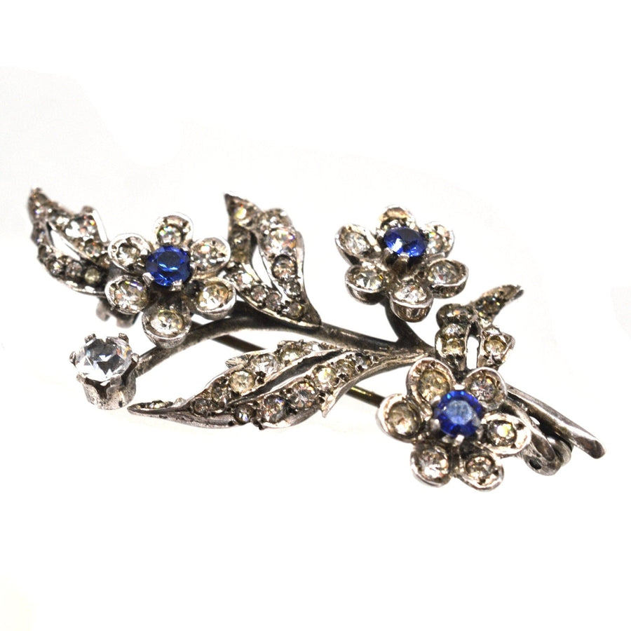 Edwardian Silver Blue "Sapphire" and White Paste 'en tremblant' Floral Flower Brooch | Parkin and Gerrish (UK)
