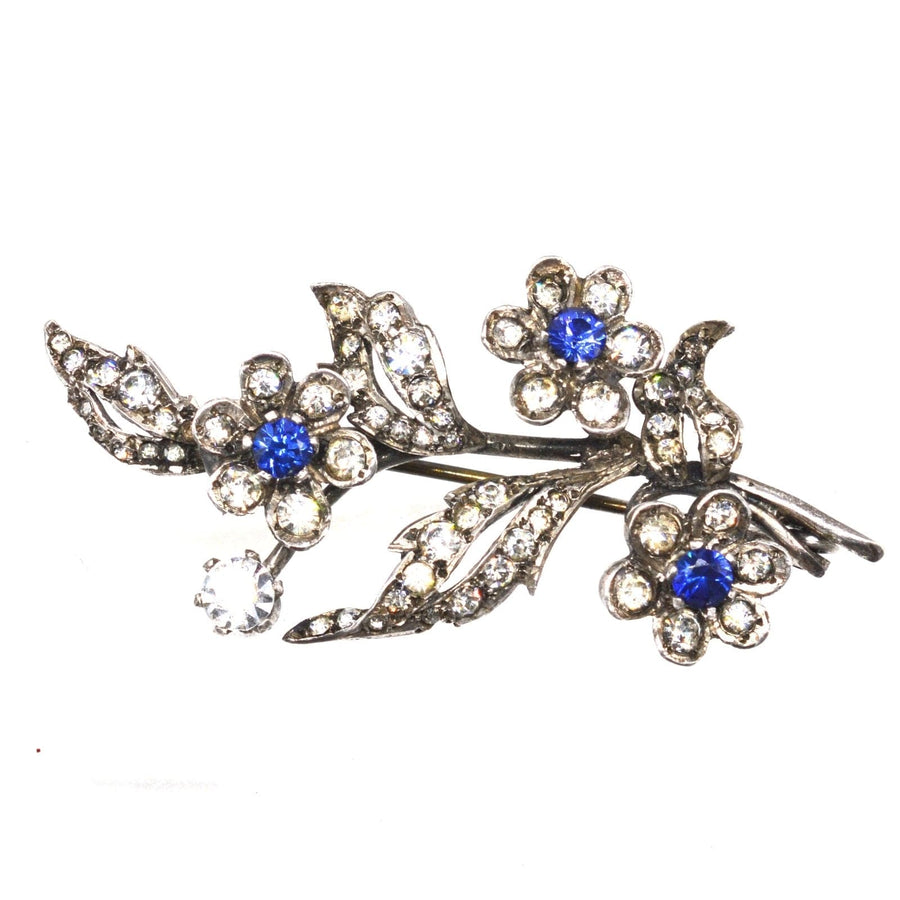 Edwardian Silver Blue "Sapphire" and White Paste 'en tremblant' Floral Flower Brooch | Parkin and Gerrish (UK)