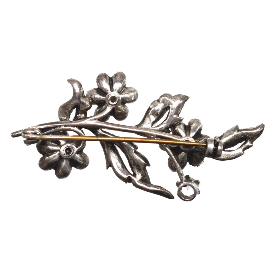 Edwardian Silver Blue "Sapphire" and White Paste 'en tremblant' Floral Flower Brooch | Parkin and Gerrish (UK)