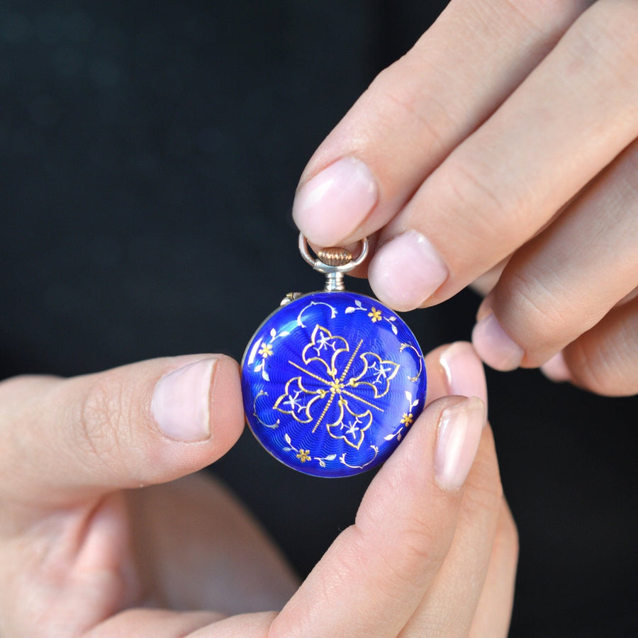 Edwardian Silver Royal Blue Guilloché Enamel Pocket/Fob Watch | Parkin and Gerrish (UK)
