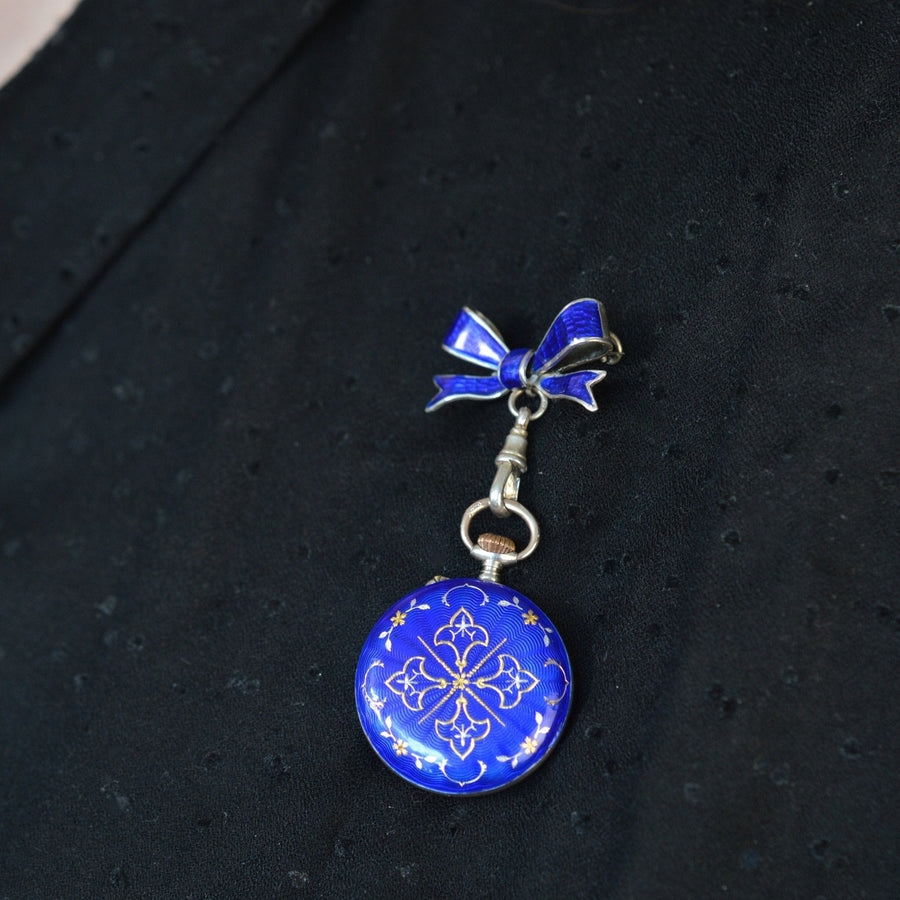 Edwardian Silver Royal Blue Guilloché Enamel Pocket/Fob Watch | Parkin and Gerrish (UK)