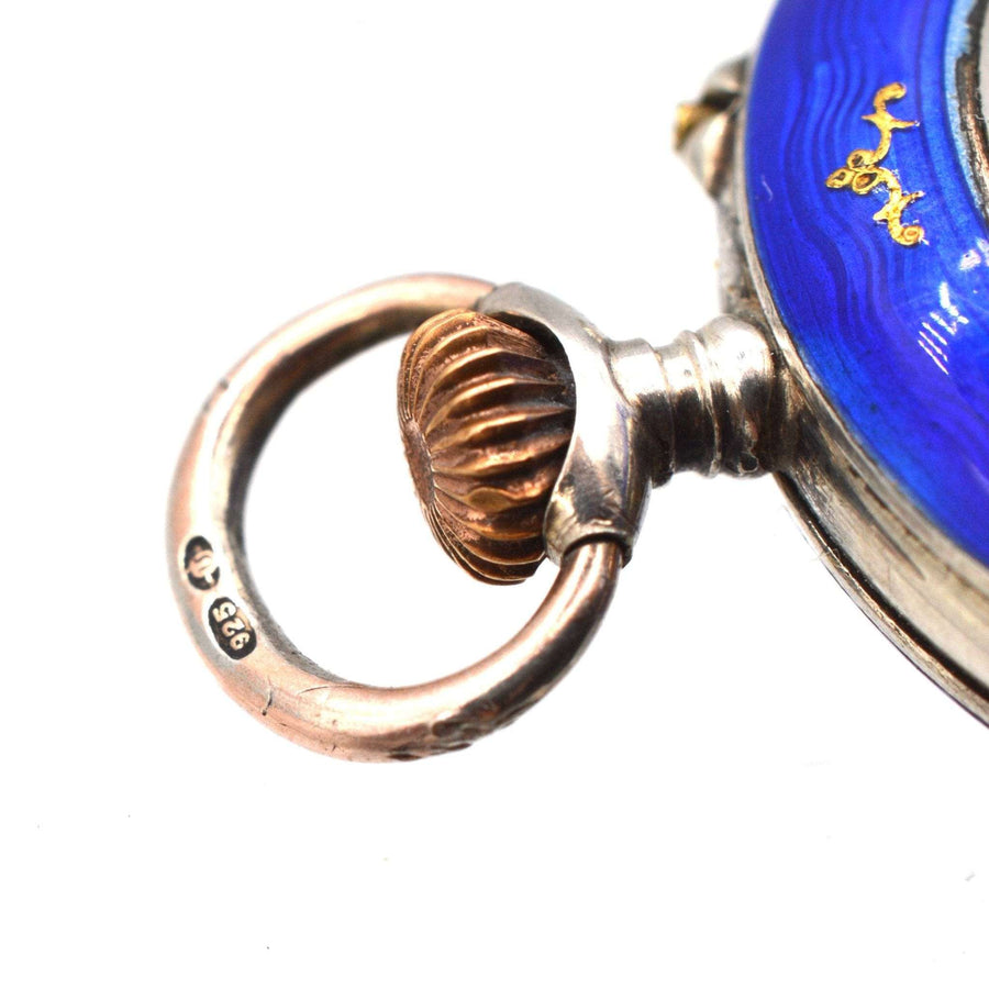 Edwardian Silver Royal Blue Guilloché Enamel Pocket/Fob Watch | Parkin and Gerrish (UK)