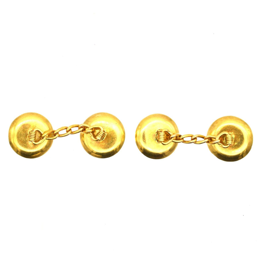 Elegant French gold cufflinks with a polished finish and chain link design, perfect for formal attire.