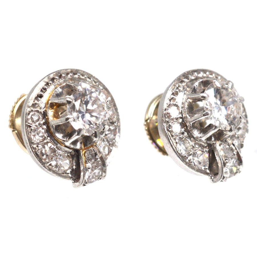 French Art Deco 18ct white gold diamond cluster stud earrings with twinkling 0.40 carat diamonds.