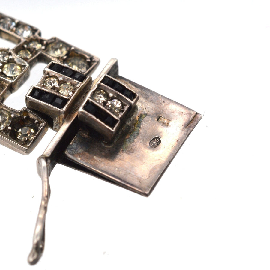 French Art Deco Emerald, Diamand and Onyx Paste Bracelet | Parkin and Gerrish | Antique & Vintage Jewellery