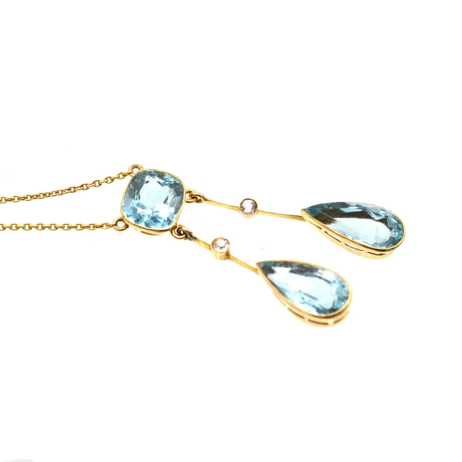 French Belle Epoque 18ct Gold, Aquamarine Double Drop Negligee Lavalliere Pendant Necklace | Parkin and Gerrish (UK)