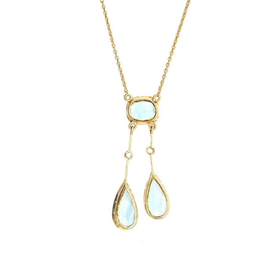 French Belle Epoque 18ct Gold, Aquamarine Double Drop Negligee Lavalliere Pendant Necklace | Parkin and Gerrish (UK)