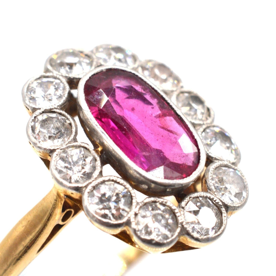 French Belle Epoque 18ct Gold & Platinum, Natural Unheated Burma Ruby and Diamond Cluster Ring | Parkin and Gerrish | Antique & Vintage Jewellery