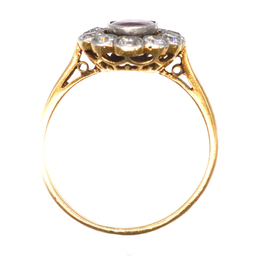 French Belle Epoque 18ct Gold & Platinum, Natural Unheated Burma Ruby and Diamond Cluster Ring | Parkin and Gerrish | Antique & Vintage Jewellery