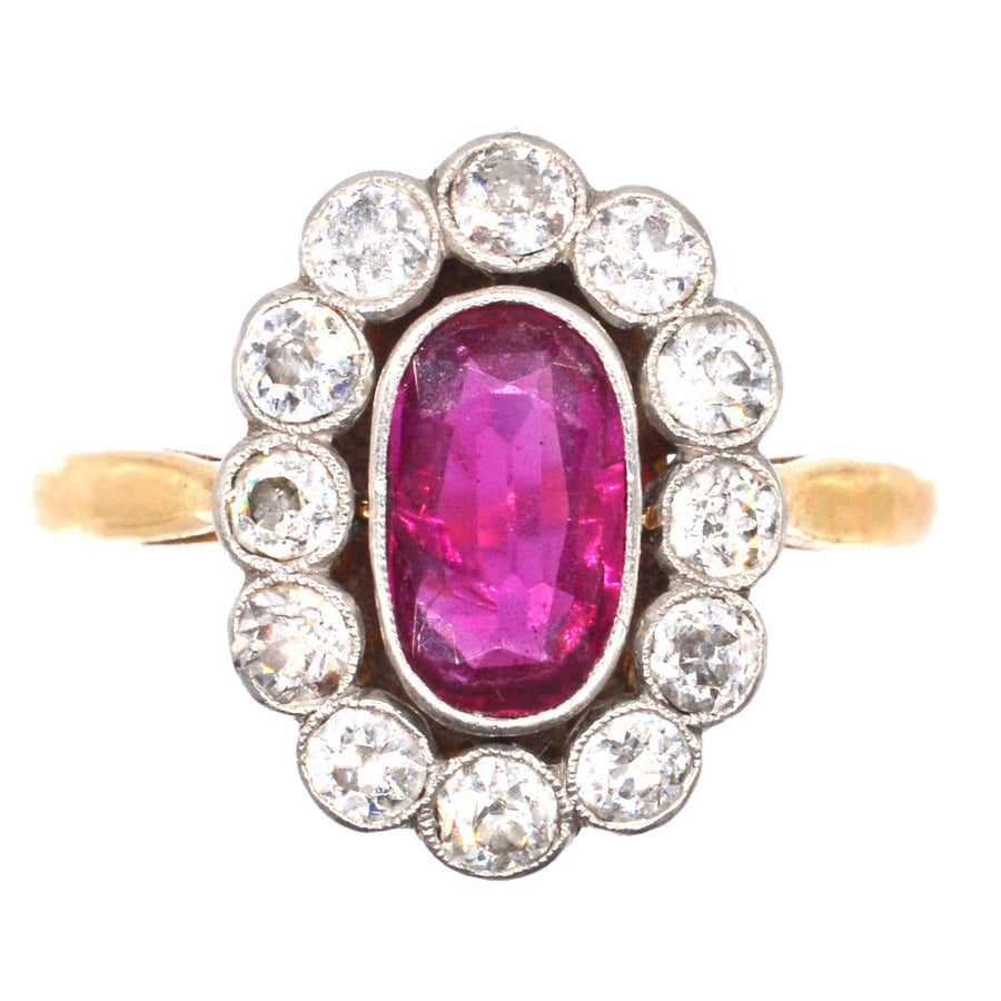 French Belle Epoque 18ct Gold & Platinum, Natural Unheated Burma Ruby and Diamond Cluster Ring | Parkin and Gerrish | Antique & Vintage Jewellery