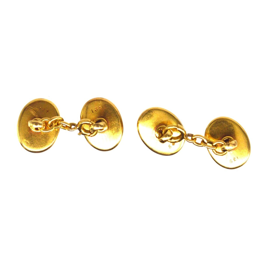 Vintage 18ct gold cufflinks with chain link design, showcasing timeless elegance and quality craftsmanship.