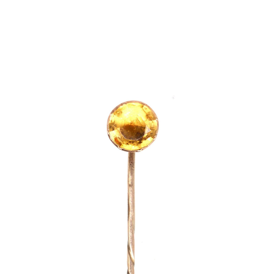 Georgian 9ct gold tie pin featuring a beautiful round citrine stone, perfect for silk ties.