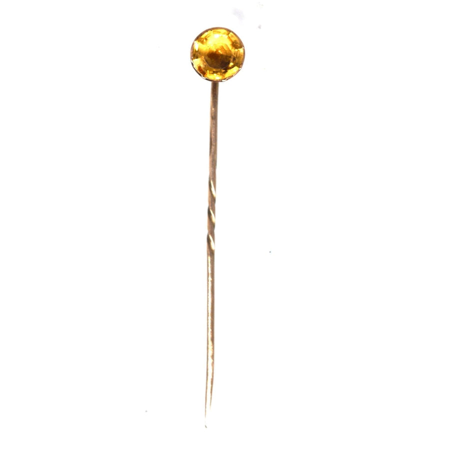 Georgian 9ct gold tie pin featuring a sparkling citrine stone, perfect for enhancing silk ties.
