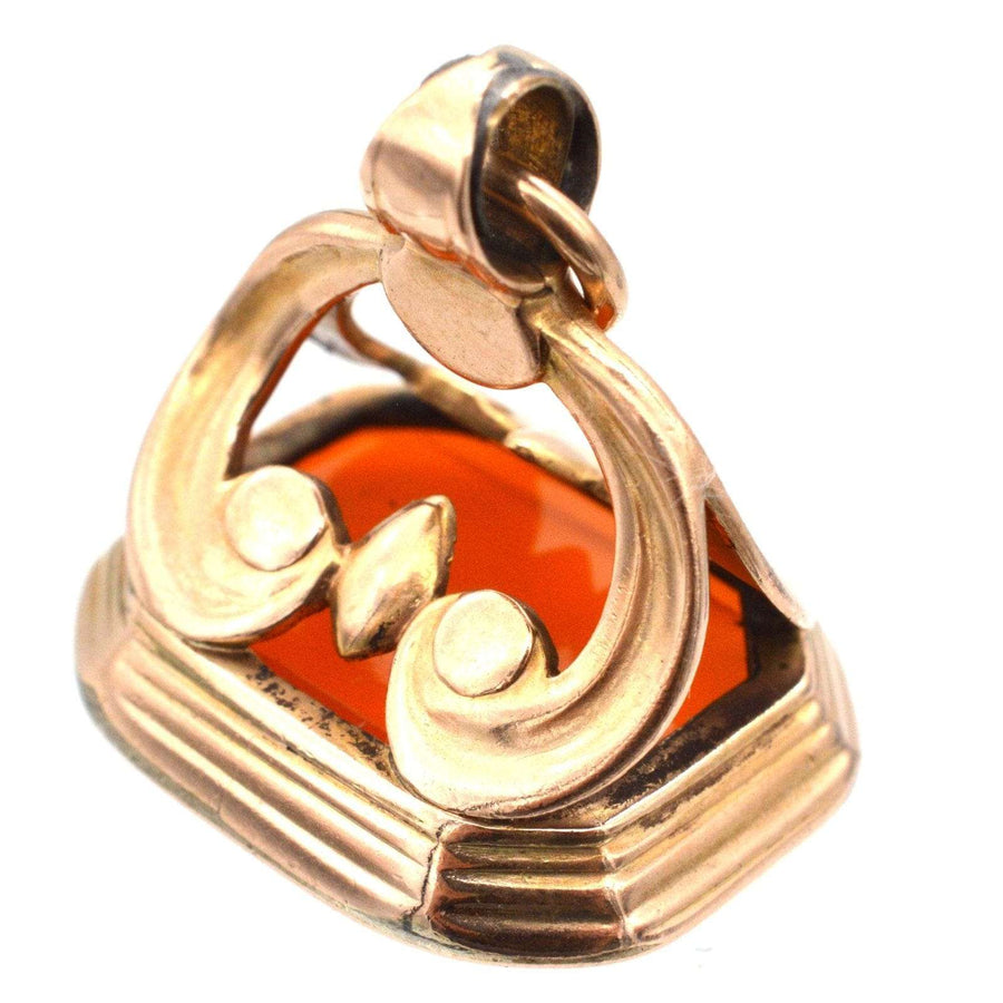 Georgian 9ct gold seal featuring an orange stone, representing the Earl of Stafford family crest from the 1750s.