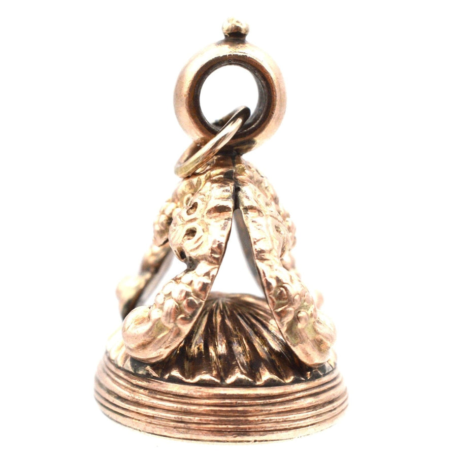Georgian 9ct gold armorial seal featuring ornate floral design, designed for the Lee family crest.
