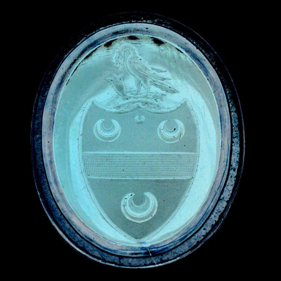 Georgian 9ct gold armorial seal featuring Lee family crest with eagle and three crescent moons.