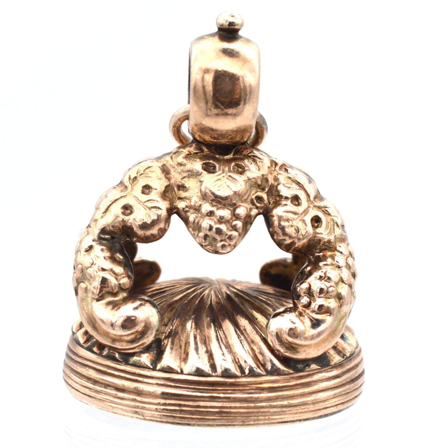 Georgian 9ct gold armorial seal featuring three crescent moons and the Lee family crest.