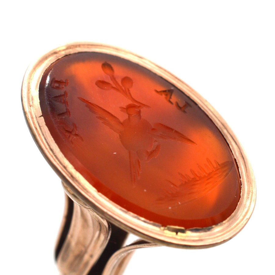 Georgian Gold & Carnelian Intaglio Seal with Dove & Olive Branch