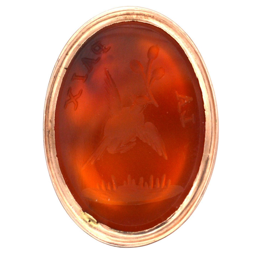 Georgian Gold & Carnelian Intaglio Seal with Dove & Olive Branch