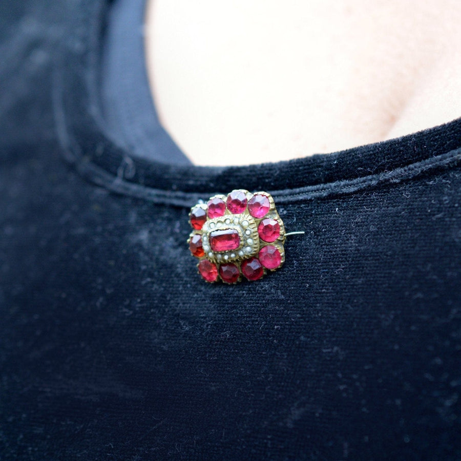 Georgian Red Paste "Garnet" and Pearl Cluster Brooch | Parkin and Gerrish (UK)