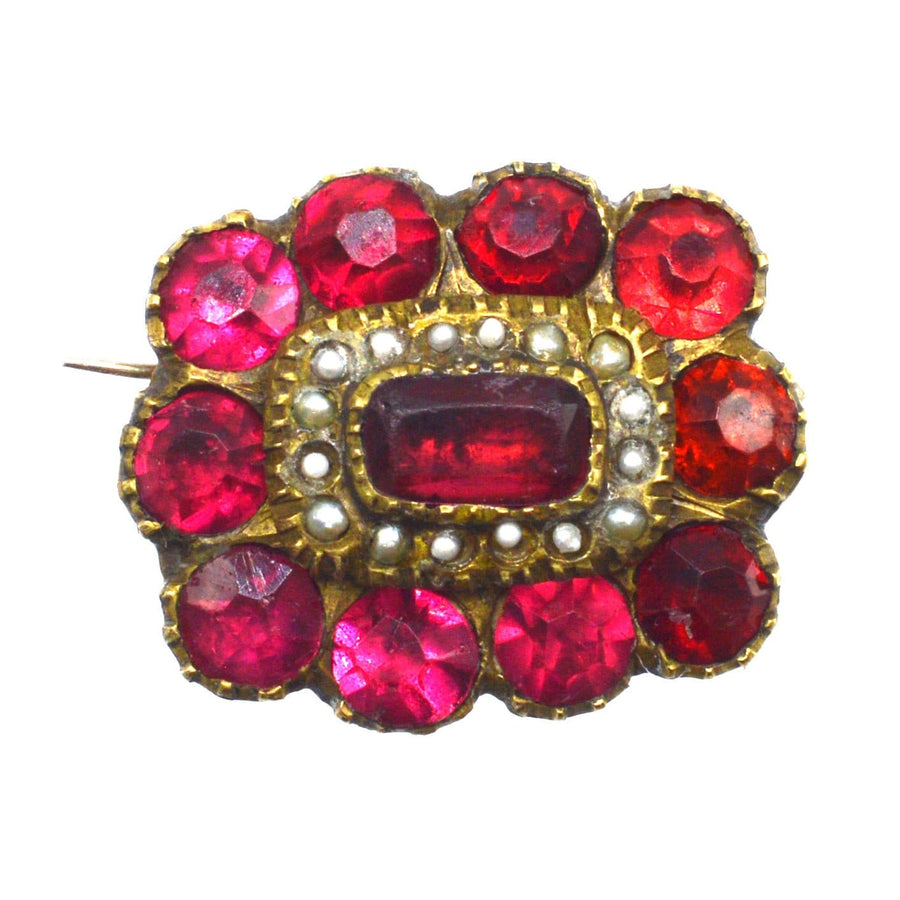 Georgian Red Paste "Garnet" and Pearl Cluster Brooch | Parkin and Gerrish (UK)