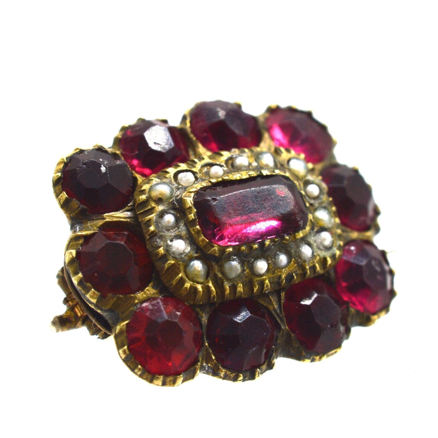 Georgian Red Paste "Garnet" and Pearl Cluster Brooch | Parkin and Gerrish (UK)