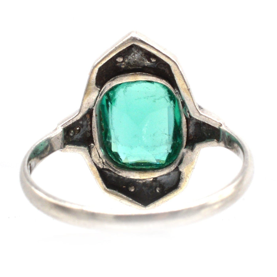 German Art Deco Silver Green 'Emerald' Paste, 'White 'Diamond' Paste & Black Enamel 'Onyx' Cocktail Ring | Parkin and Gerrish | Antique & Vintage Jewellery