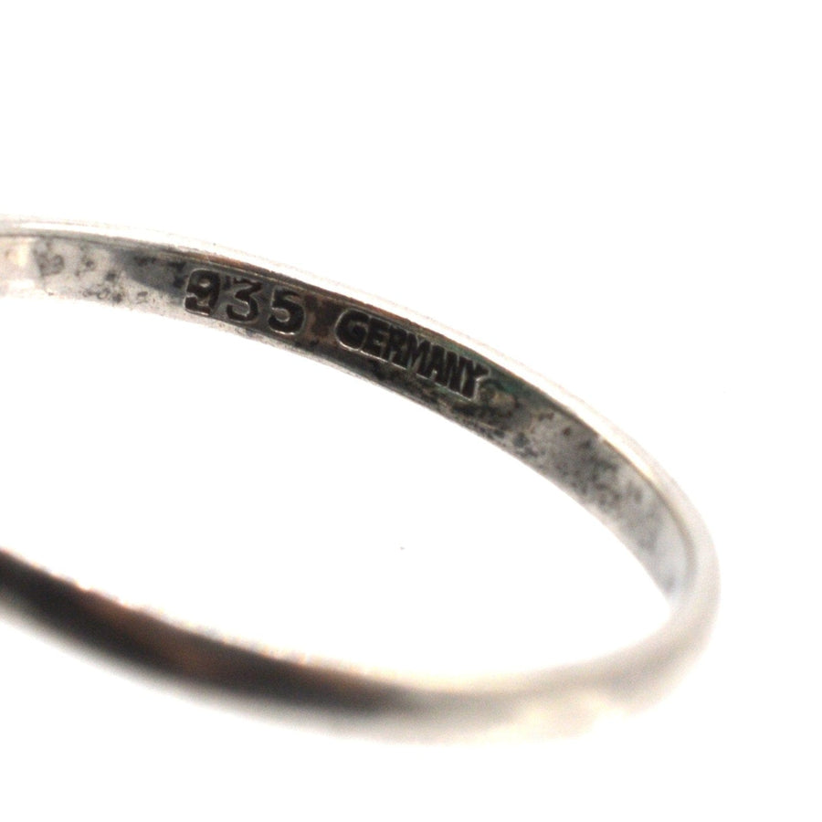German Art Deco Silver Green 'Emerald' Paste, 'White 'Diamond' Paste & Black Enamel 'Onyx' Cocktail Ring | Parkin and Gerrish | Antique & Vintage Jewellery