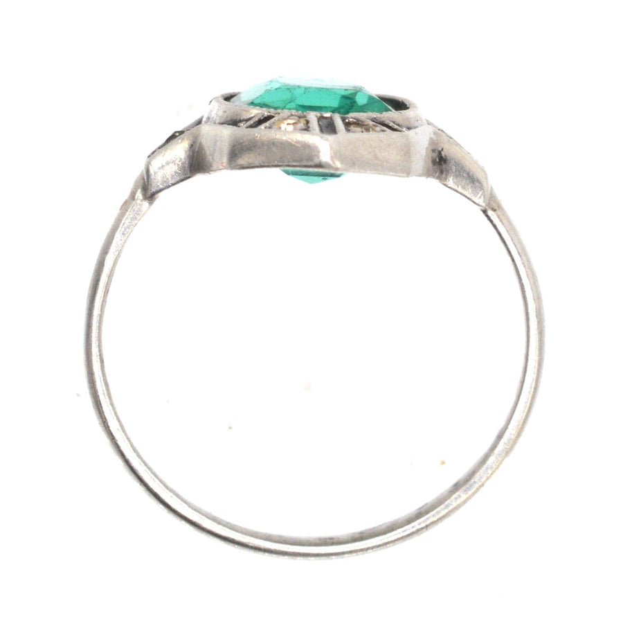 German Art Deco Silver Green 'Emerald' Paste, 'White 'Diamond' Paste & Black Enamel 'Onyx' Cocktail Ring | Parkin and Gerrish | Antique & Vintage Jewellery
