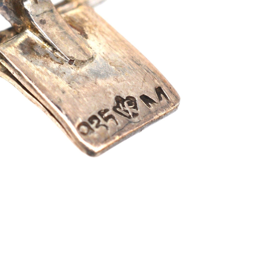 Close-up of Knoll & Pregizer Art Deco bracelet showing 925 sterling silver hallmark and intricate design details.