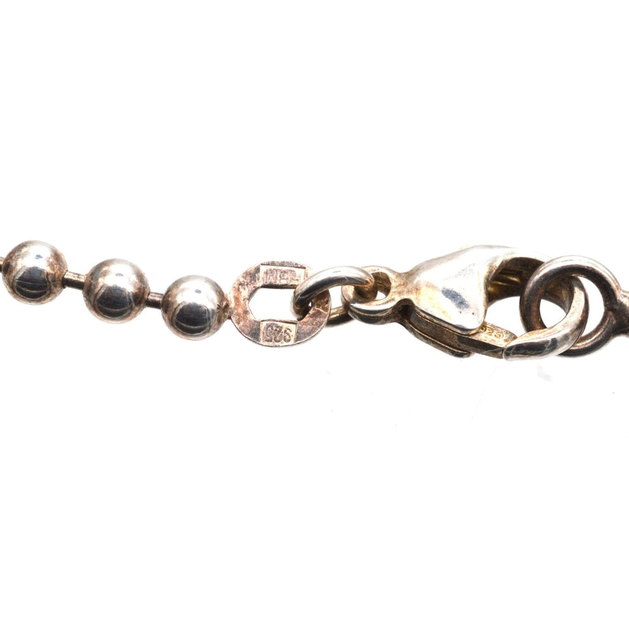 Close-up of German vintage sterling silver ball chain clasp made by Binder FBM, showcasing its timeless design.