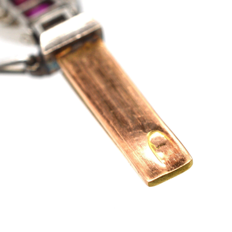 Imperial Russian 1910s 18ct Gold and Platinum, Burma Ruby and Old European Cut Diamond Bracelet