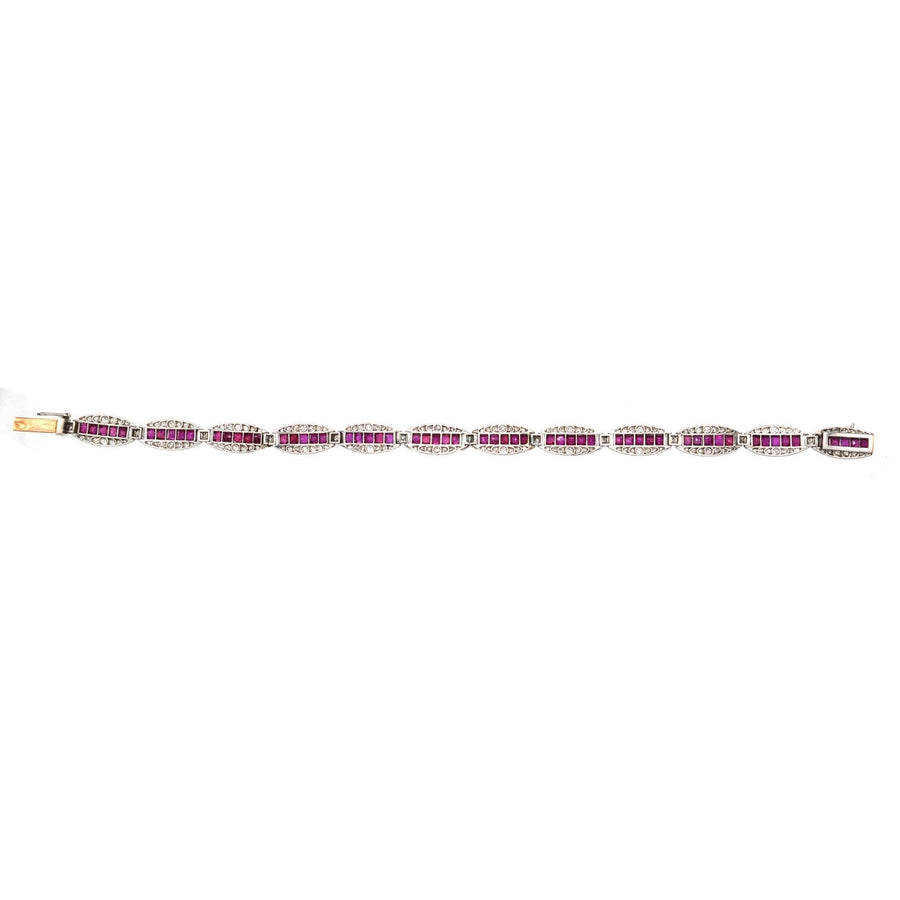 Imperial Russian 1910s 18ct Gold and Platinum, Burma Ruby and Old European Cut Diamond Bracelet