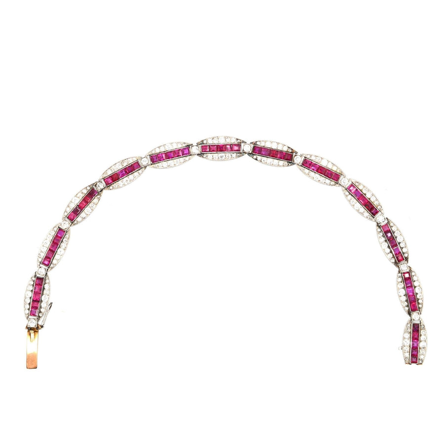 Imperial Russian 1910s 18ct Gold and Platinum, Burma Ruby and Old European Cut Diamond Bracelet | Parkin and Gerrish (UK)