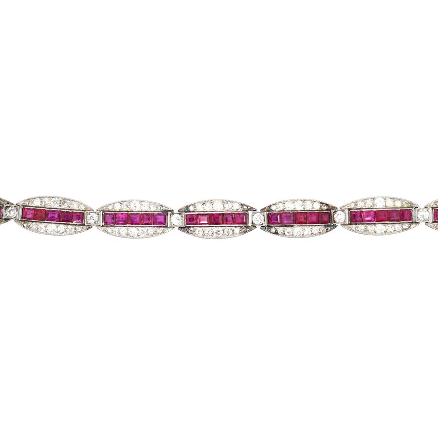 Imperial Russian 1910s 18ct Gold and Platinum, Burma Ruby and Old European Cut Diamond Bracelet