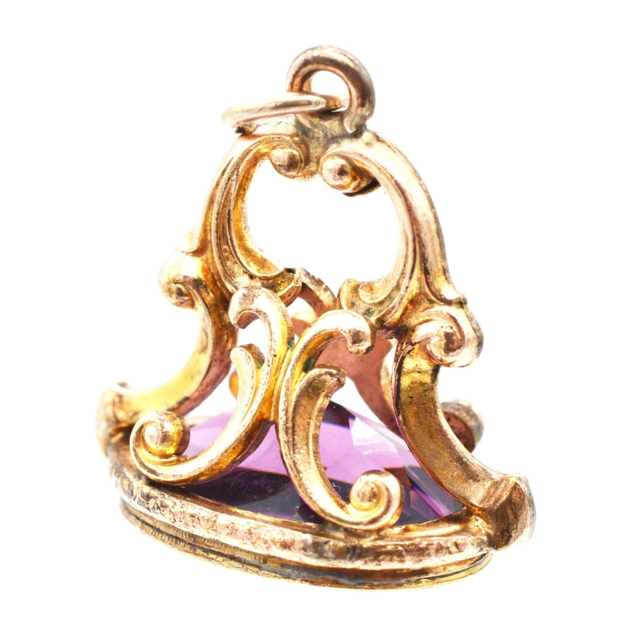 Georgian 9ct gold seal featuring a large amethyst, beautifully crafted with ornate detailing.