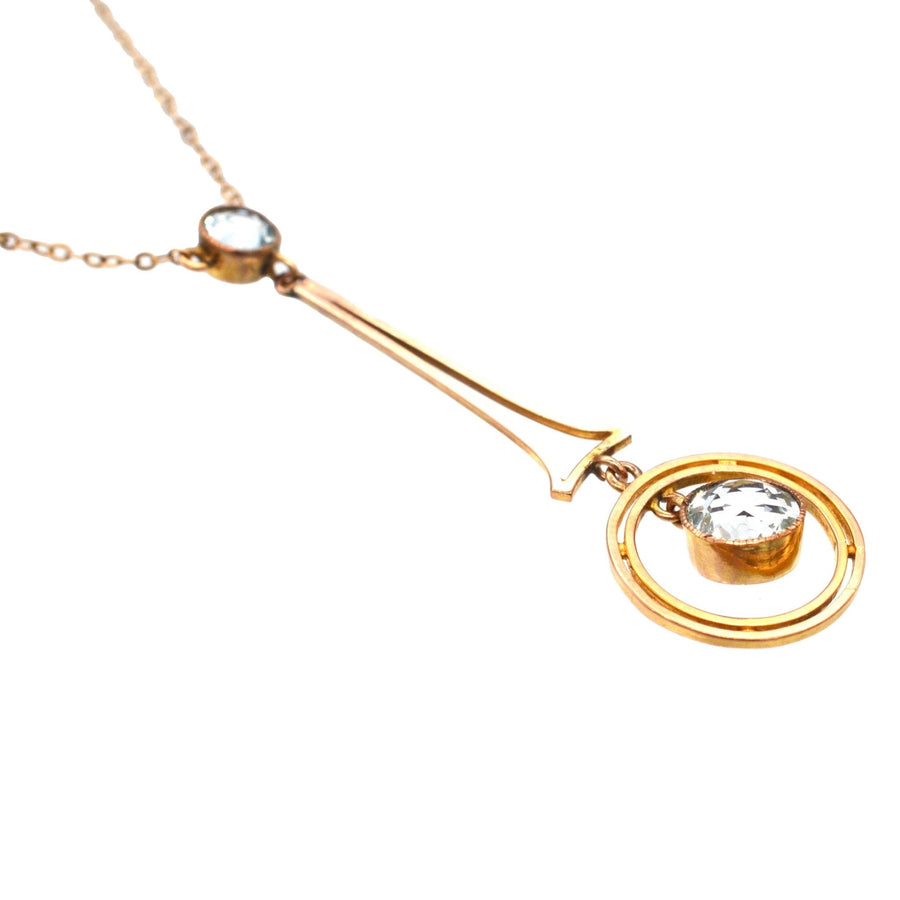 Large Art Deco 9ct gold pendant featuring sparkling aquamarines, inspired by the Eiffel Tower design.