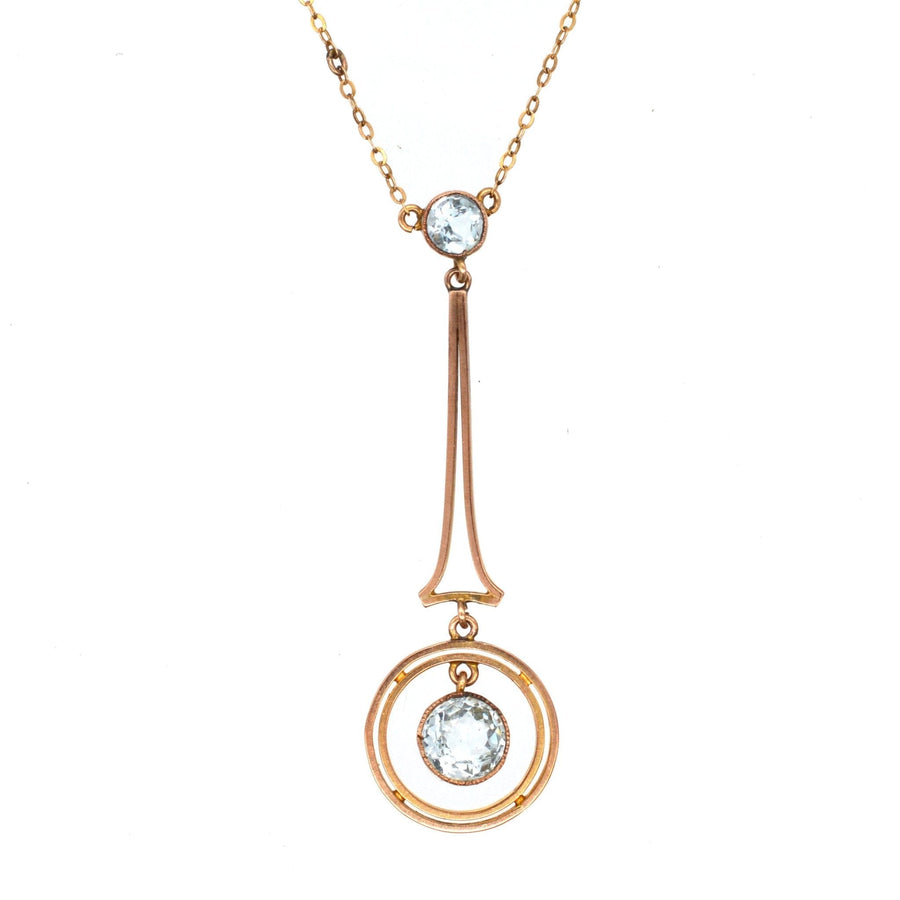 Large Art Deco 9ct gold pendant with aquamarines, inspired by Eiffel Tower design, 1920s vintage charm.