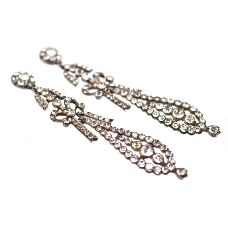 Large French Mid 19th Century Silver 'Portuguese Style' Pendeloque Bow Paste Earrings | Parkin and Gerrish (UK)