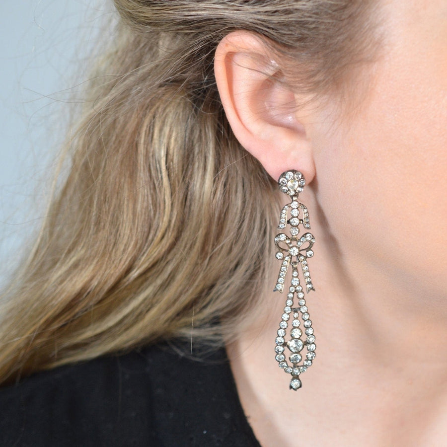 Large French Mid 19th Century Silver 'Portuguese Style' Pendeloque Bow Paste Earrings | Parkin and Gerrish (UK)