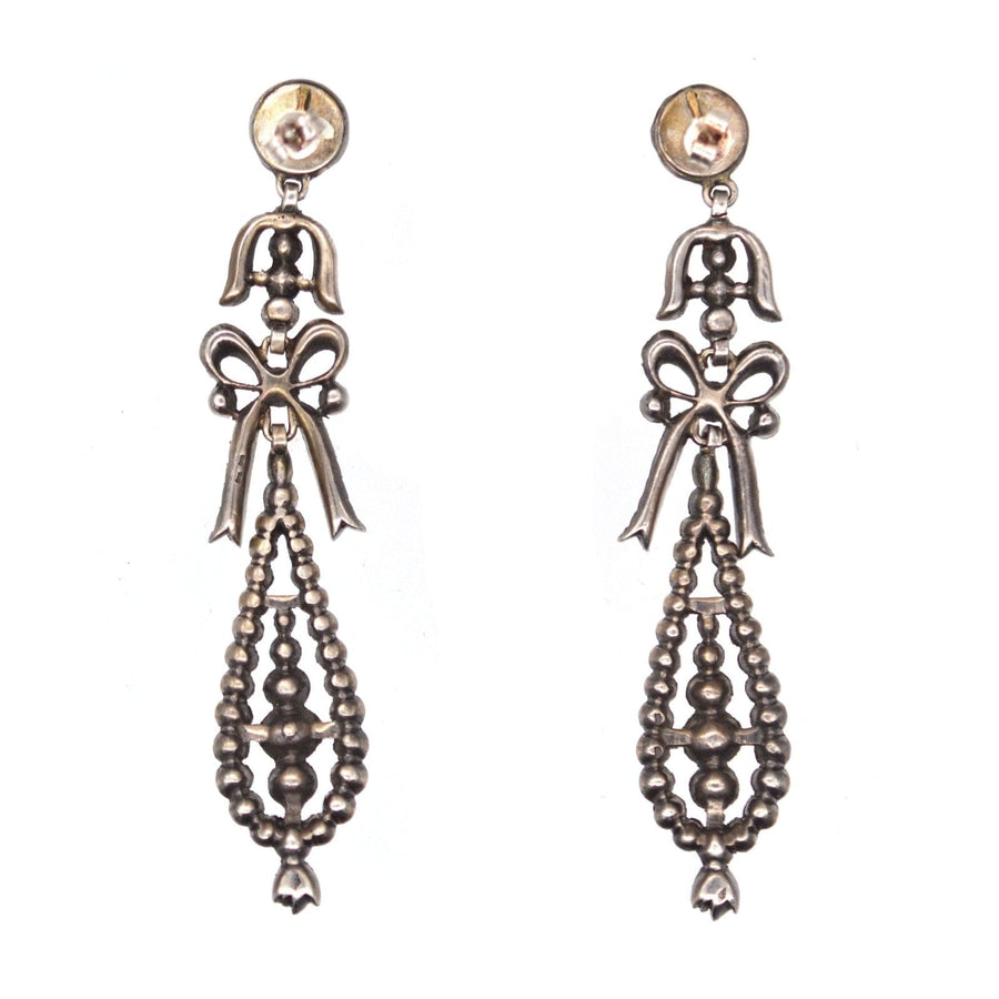 Large French Mid 19th Century Silver 'Portuguese Style' Pendeloque Bow Paste Earrings | Parkin and Gerrish (UK)