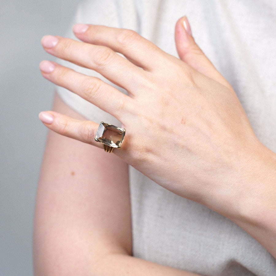 Large Mid Century 9ct gold Smoky Quartz Cocktail Ring