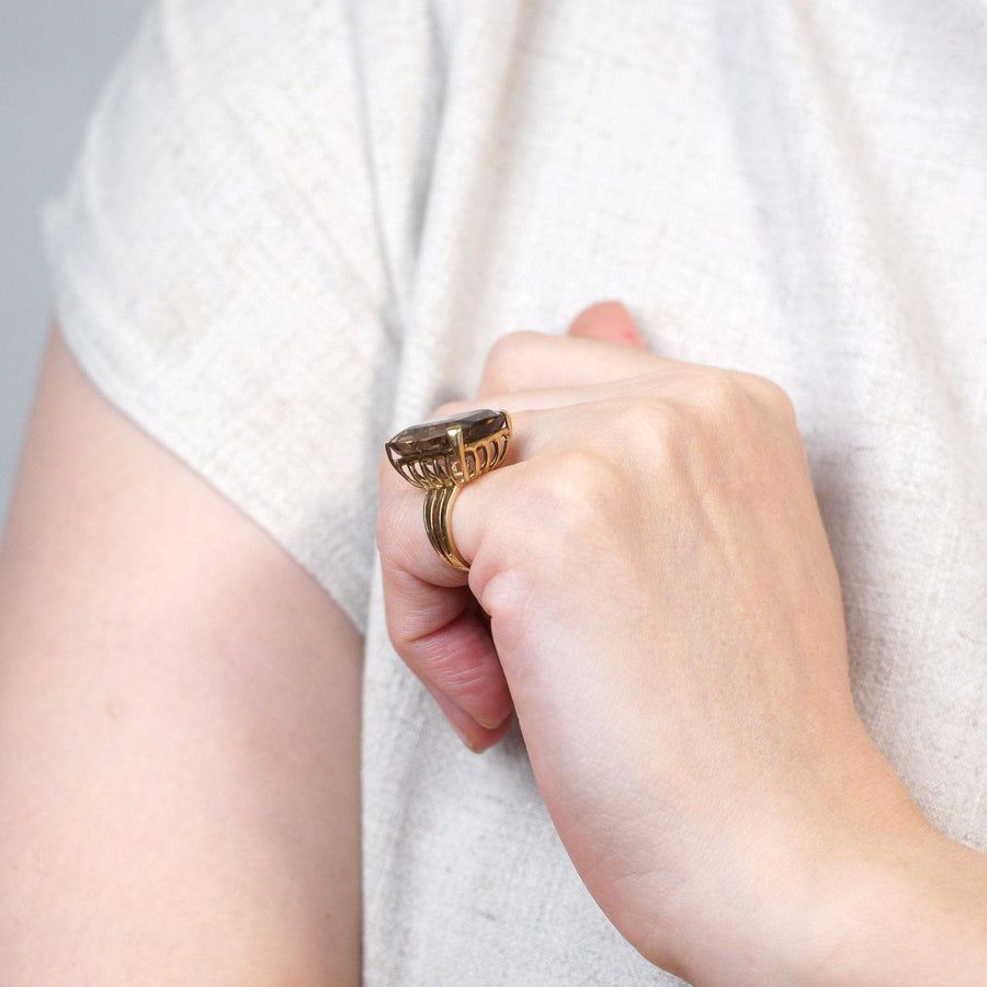 Large Mid Century 9ct gold Smoky Quartz Cocktail Ring