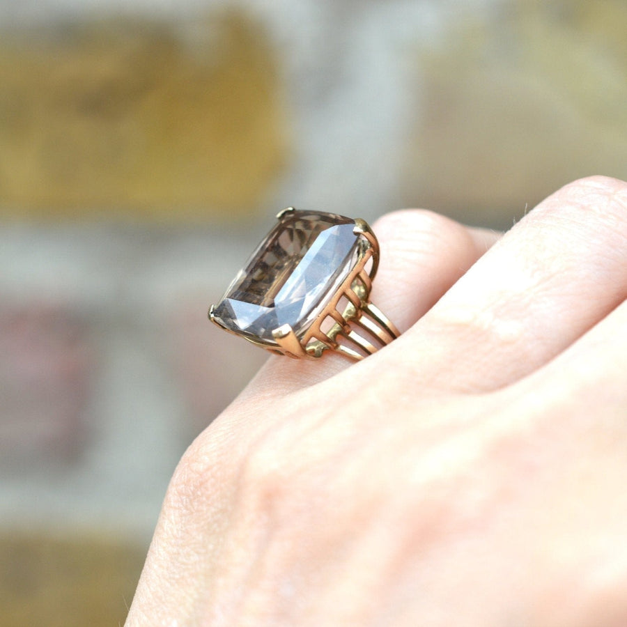 Large Mid Century 9ct gold Smoky Quartz Cocktail Ring