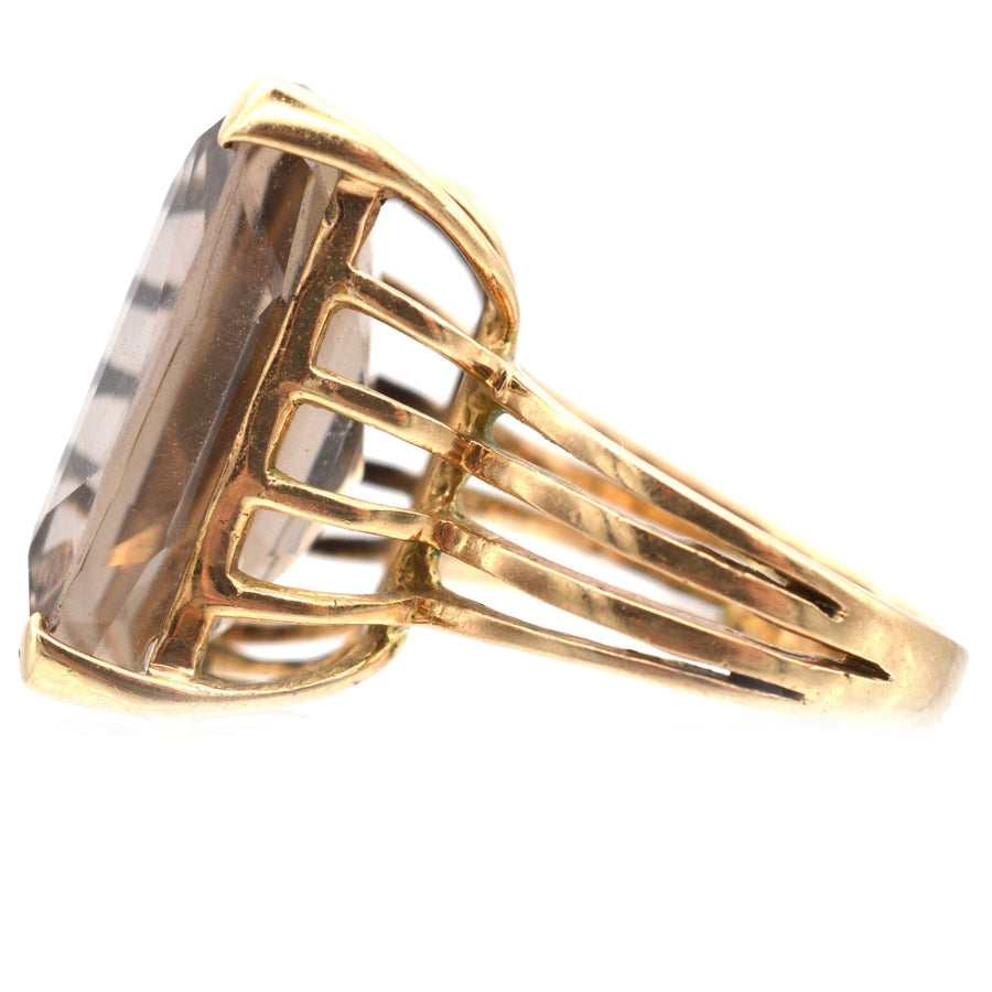 Large Mid Century 9ct gold Smoky Quartz Cocktail Ring