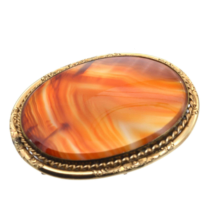 Large Scottish Victorian 9ct Gold Banded Agate Brooch